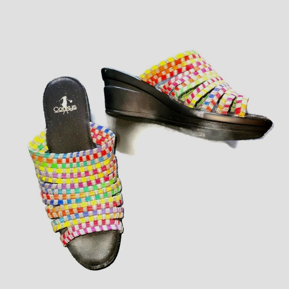 Corky's Rainbow Ribbon Colorful Pump Wedge Shoes 10